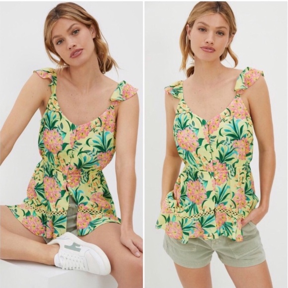 Anthropologie Tops - Anthropologie Farm Rio Ruffled Floral Tank Medium NWT